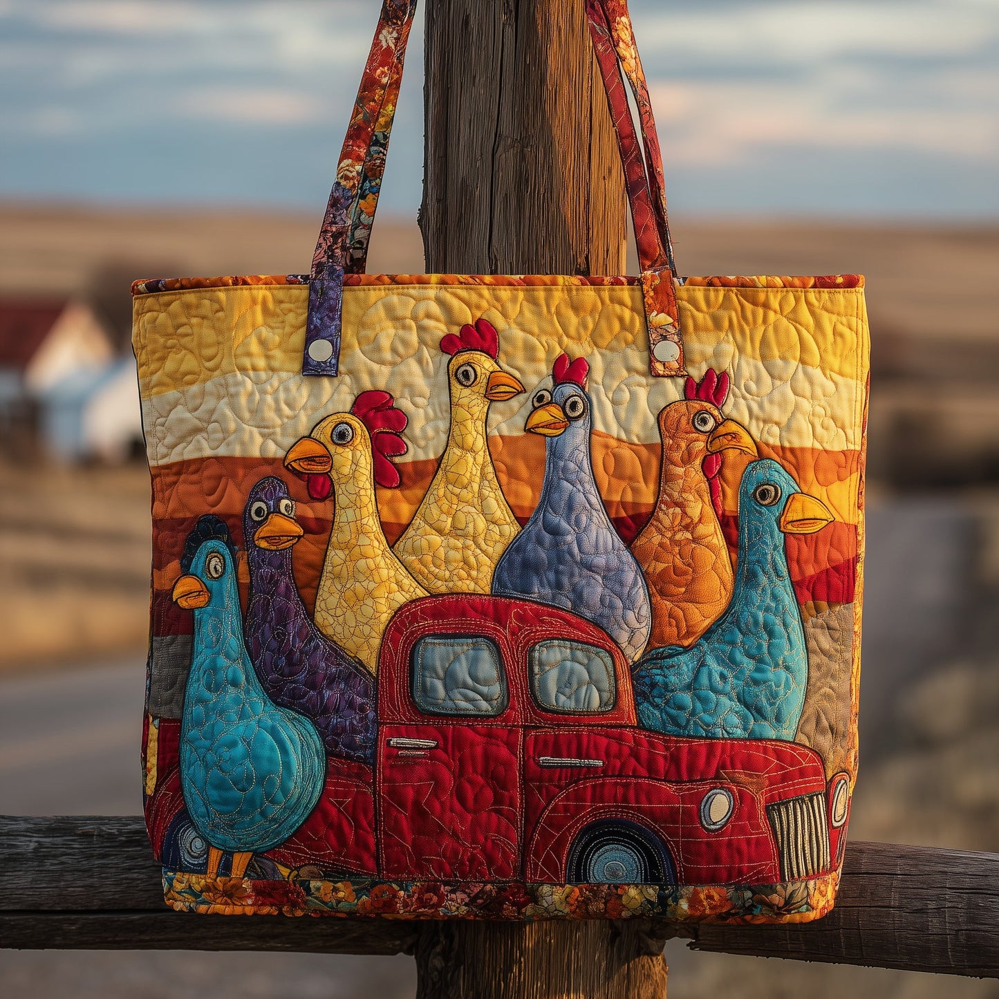Driving Chicken Quilted Tote Bag GFTONL5266
