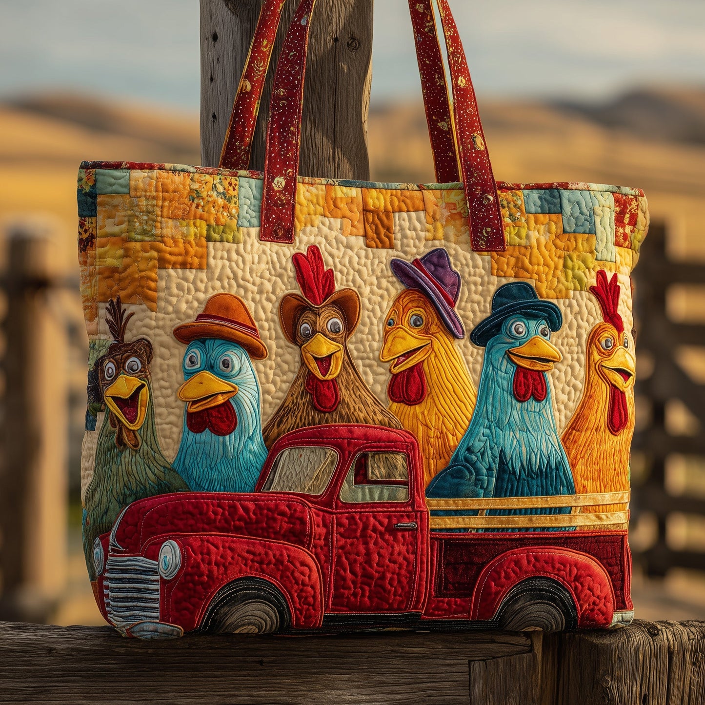Driving Chicken Quilted Tote Bag GFTONL5268