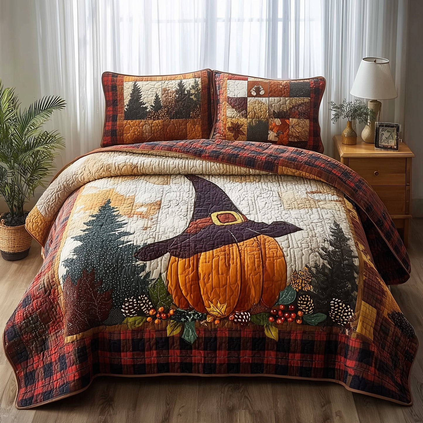 Witch Pumpkin 3-Piece Quilted Bedding Set GFTONL5289