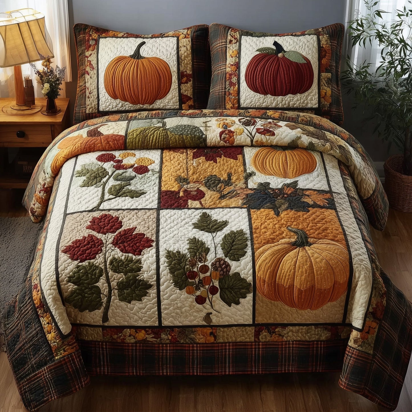 Pumpkin Harvest 3-Piece Quilted Bedding Set GFTONL5292