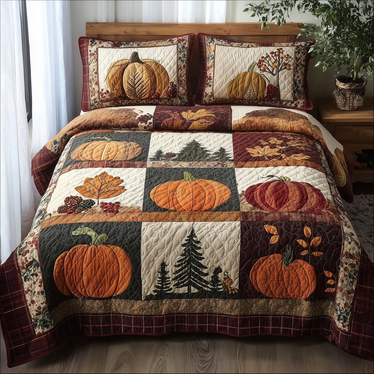 Pumpkin Harvest 3-Piece Quilted Bedding Set GFTONL5293