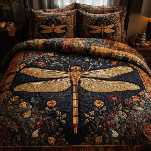Golden Dragonfly 3-Piece Quilted Bedding Set GFTONL5294