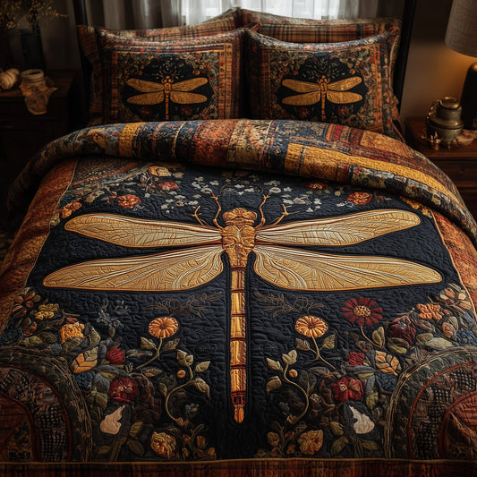 Golden Dragonfly 3-Piece Quilted Bedding Set GFTONL5294