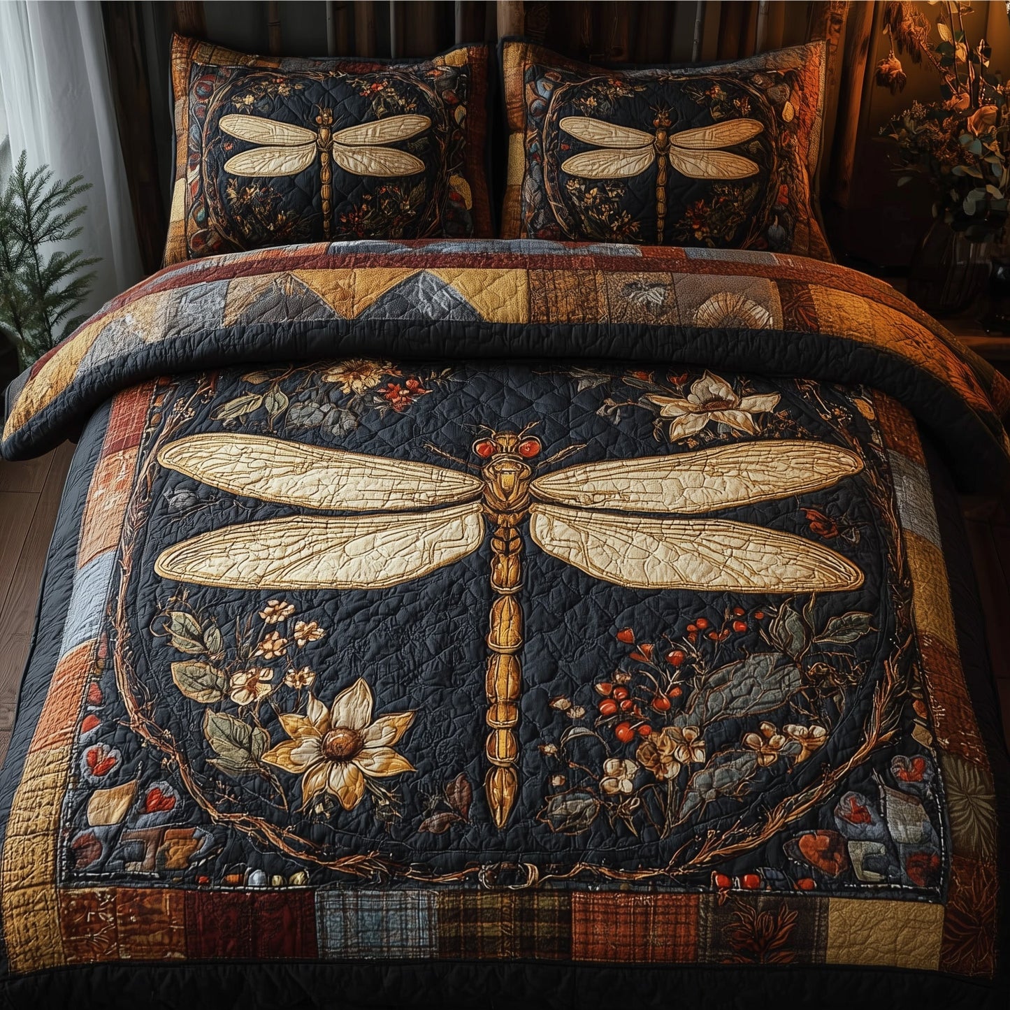 Vintage Dragonfly 3-Piece Quilted Bedding Set GFTONL5301