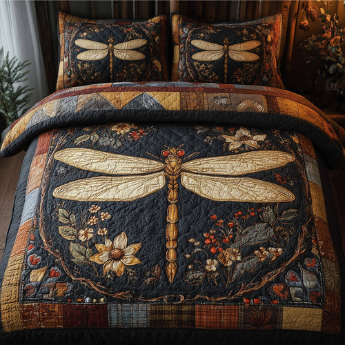 Vintage Dragonfly 3-Piece Quilted Bedding Set GFTONL5301