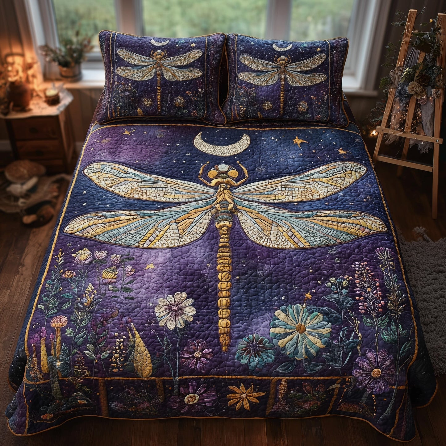 Moonlit Dragonfly 3-Piece Quilted Bedding Set GFTONL5303