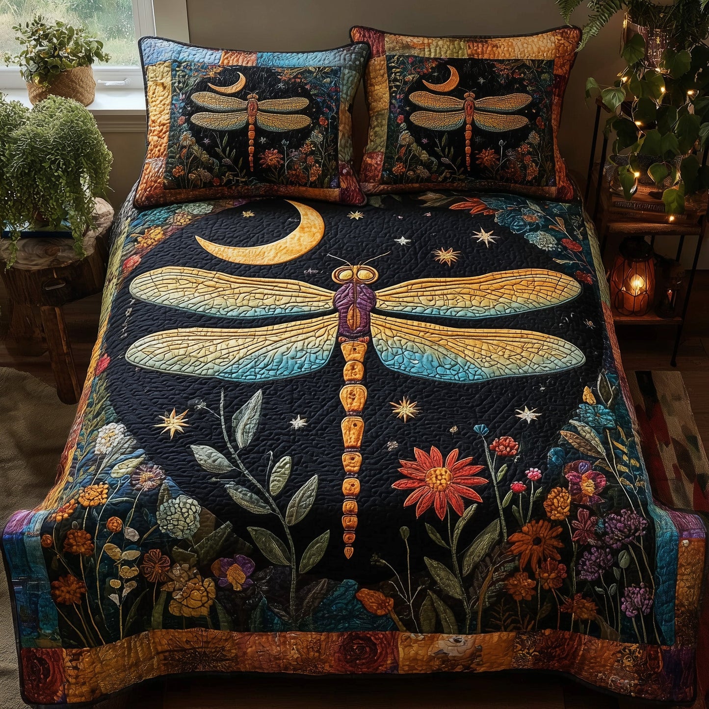 Midnight Dragonfly 3-Piece Quilted Bedding Set GFTONL5304