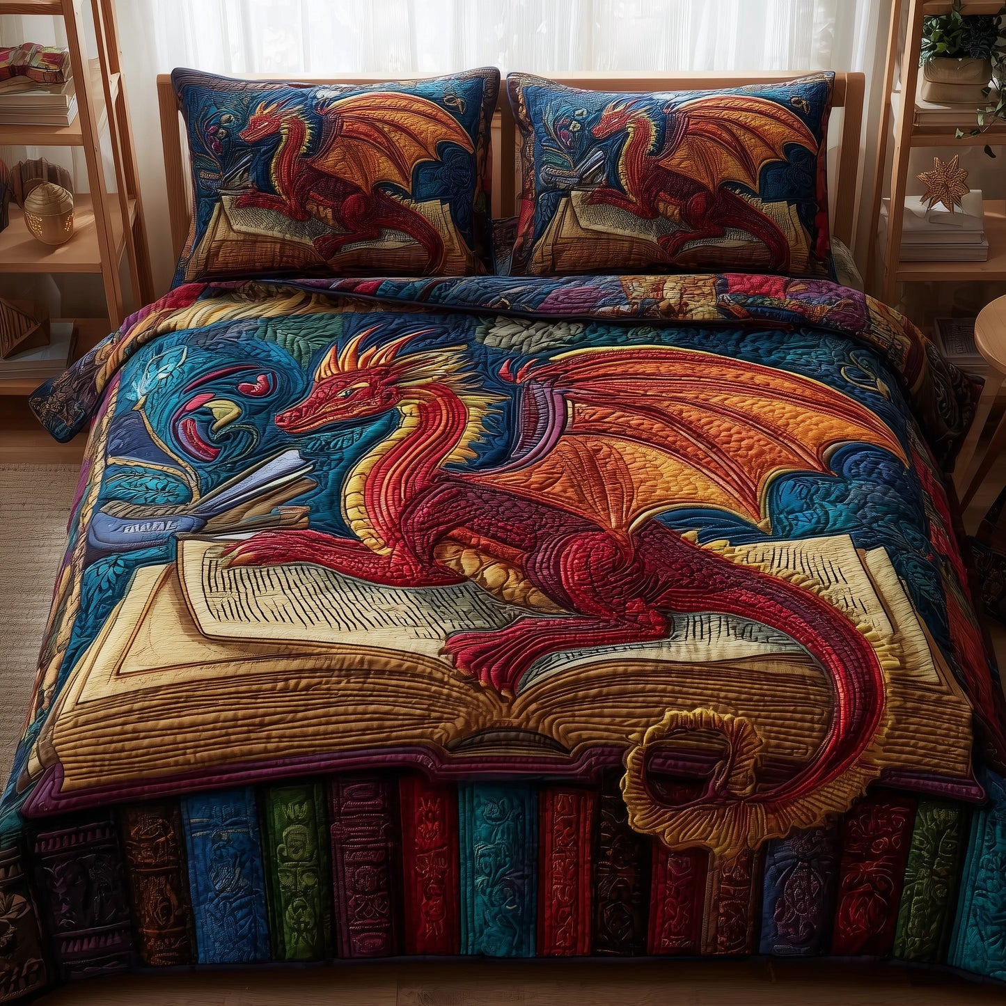 Dragon And Books 3-Piece Quilted Bedding Set GFTONL5347