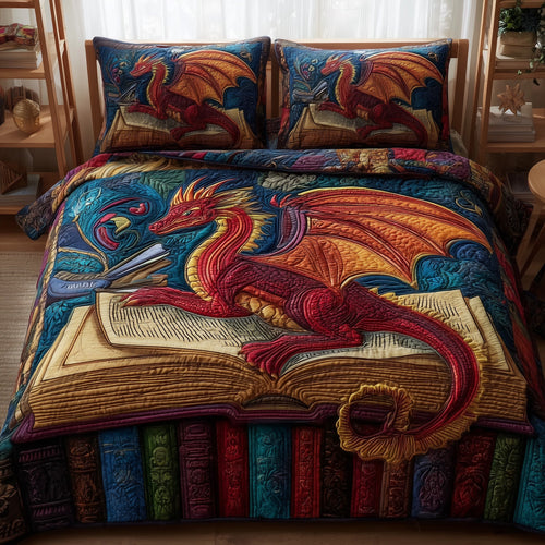 Dragon And Books 3-Piece Quilted Bedding Set GFTONL5347