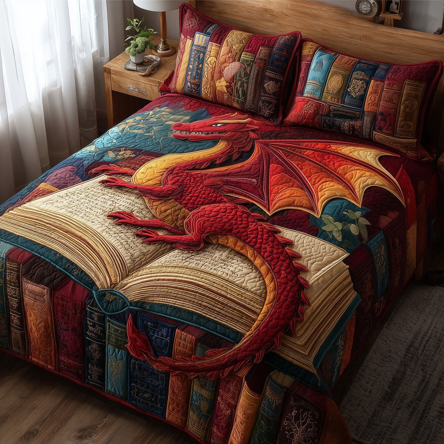 Red Dragon 3-Piece Quilted Bedding Set GFTONL5348