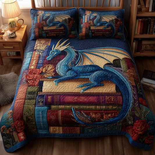 Bookworm Dragon 3-Piece Quilted Bedding Set GFTONL5352