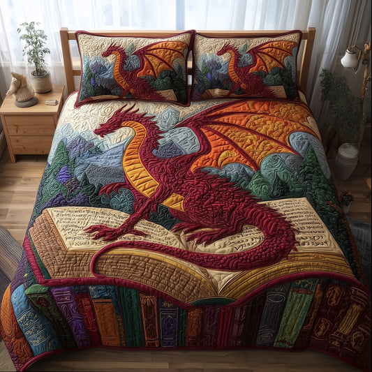Dragon And Book 3-Piece Quilted Bedding Set GFTONL5353
