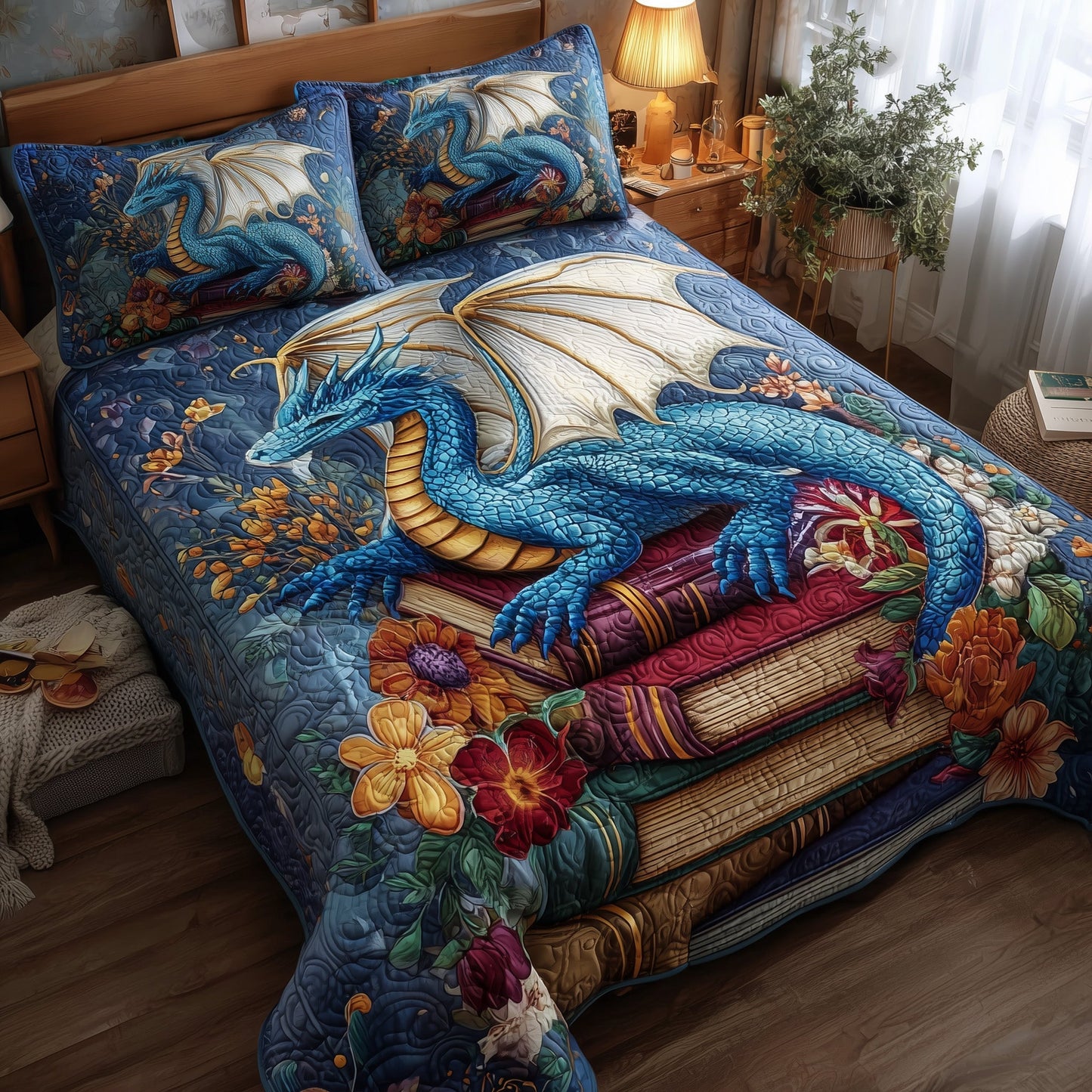 Bookish Dragon 3-Piece Quilted Bedding Set GFTONL5358