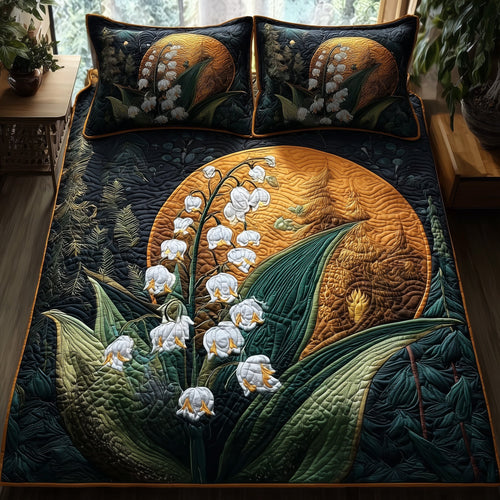 Midnight Lily Of The Valley 3-Piece Quilted Bedding Set GFTONL5360