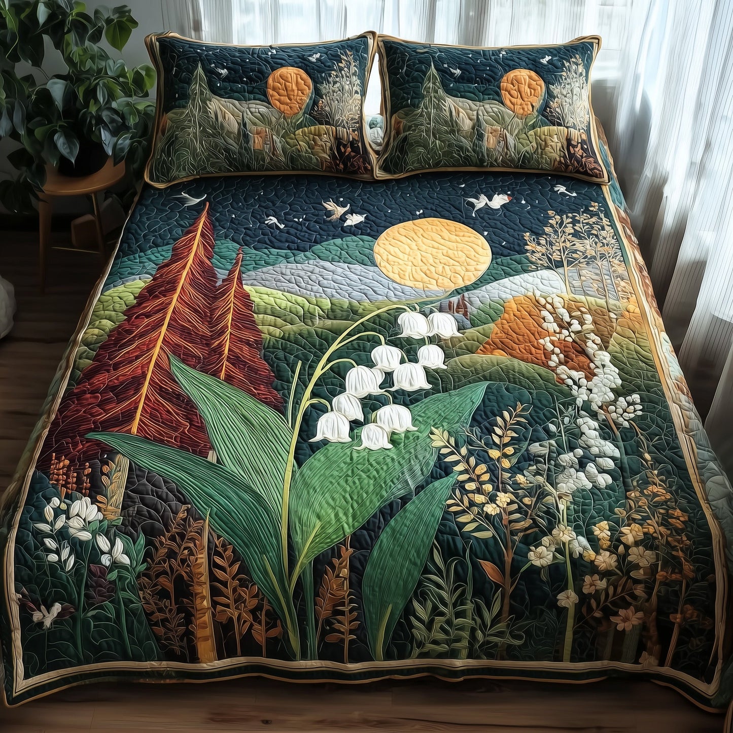 Lily Of The Valley Forest 3-Piece Quilted Bedding Set GFTONL5366