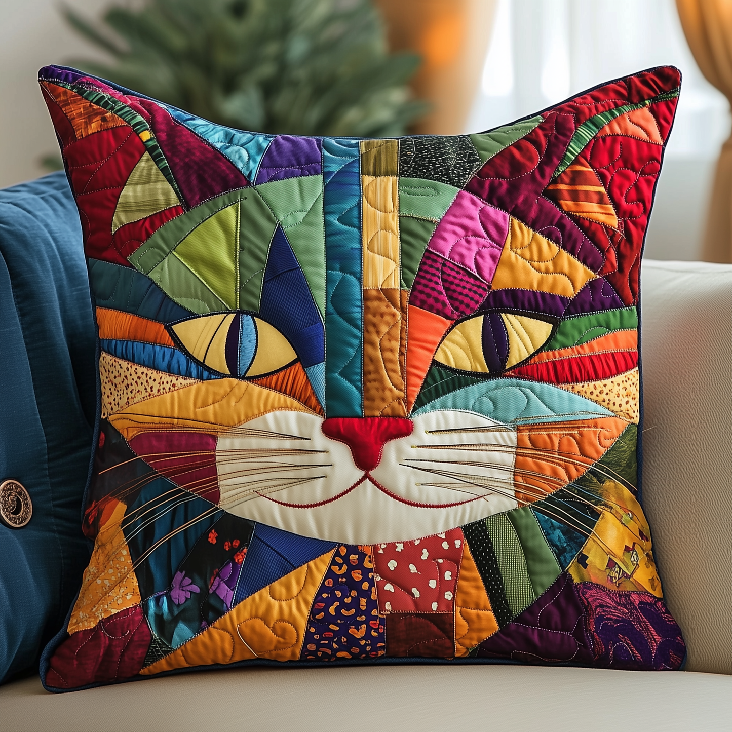 Funky Cat Quilted Pillow Case GFTONL538