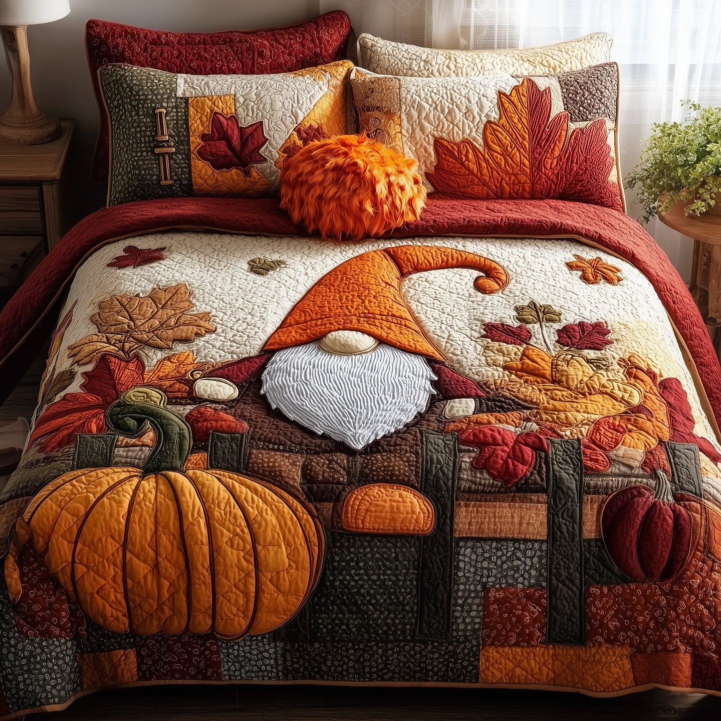 Autumn Gnome 3-Piece Quilted Bedding Set GFTONL5434