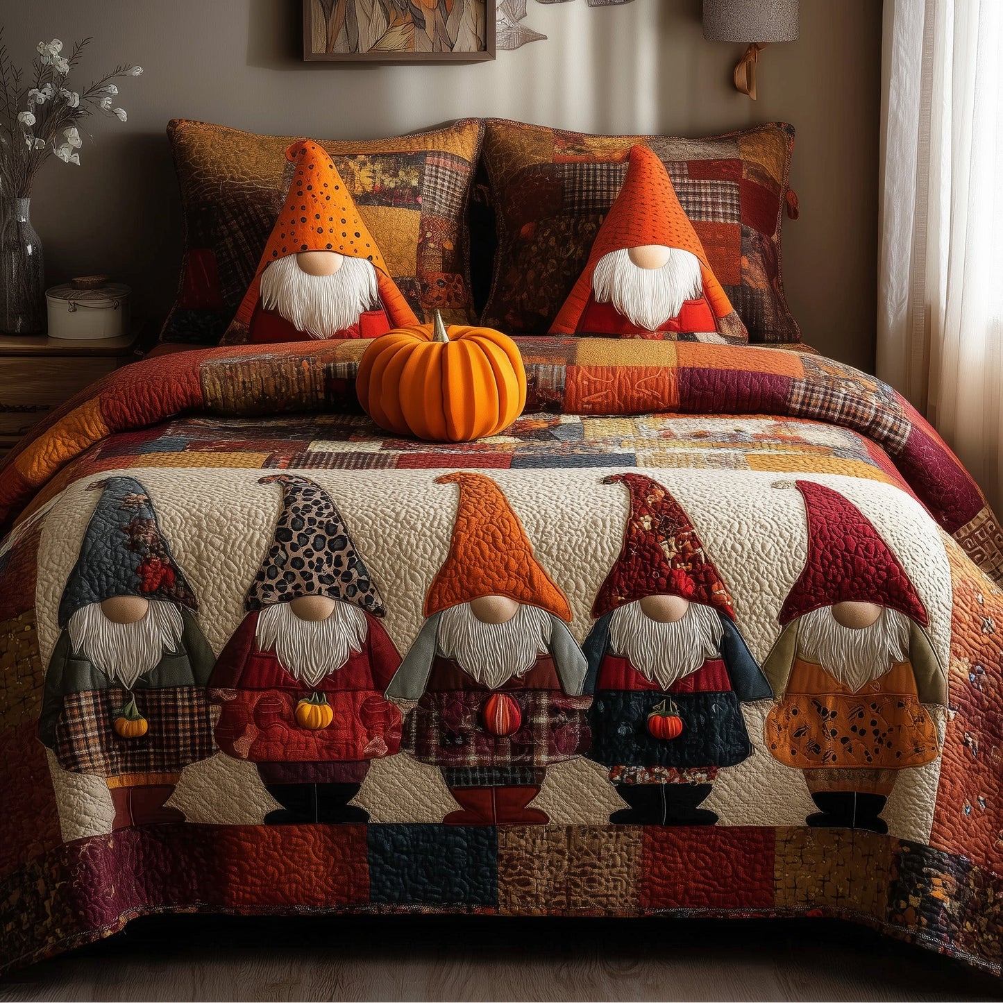 Gnome Family 3-Piece Quilted Bedding Set GFTONL5435