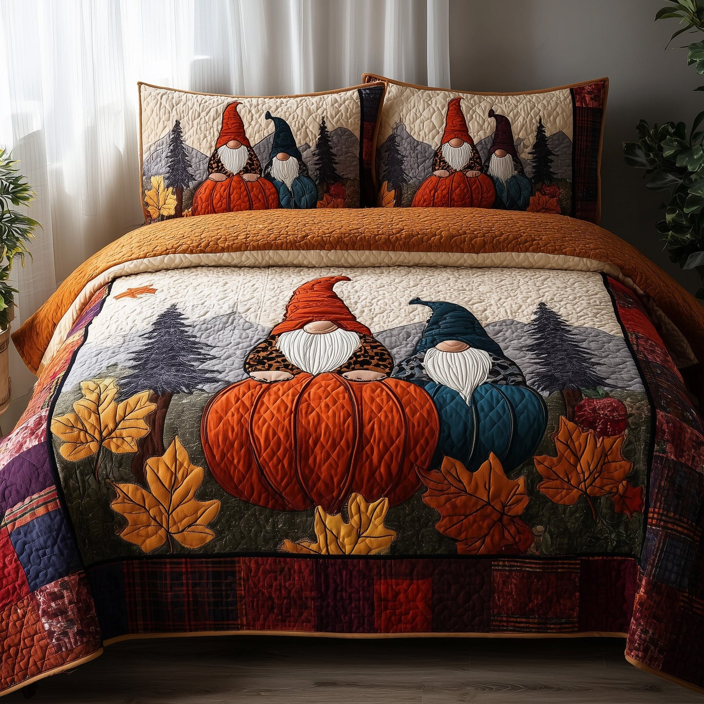 Autumn Gnome 3-Piece Quilted Bedding Set GFTONL5439
