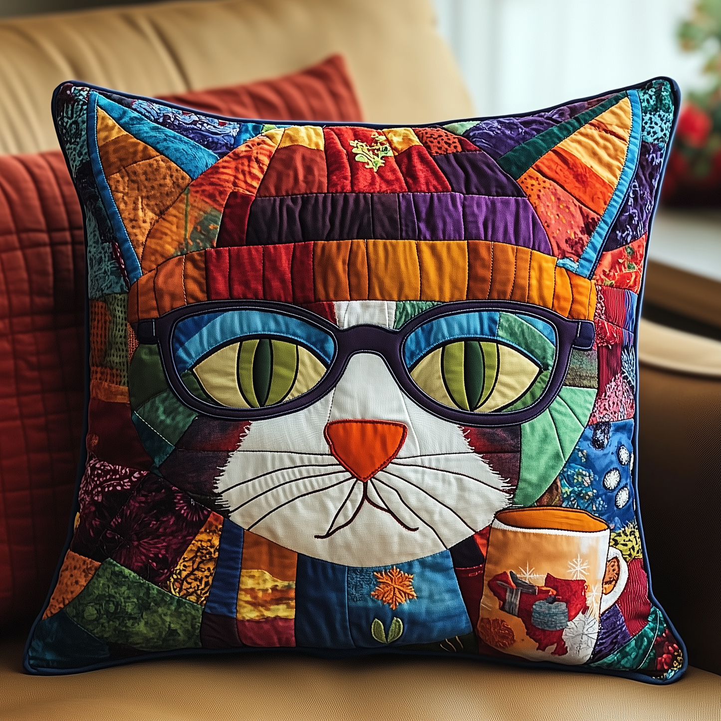 Holiday Cat Quilted Pillow Case GFTONL543