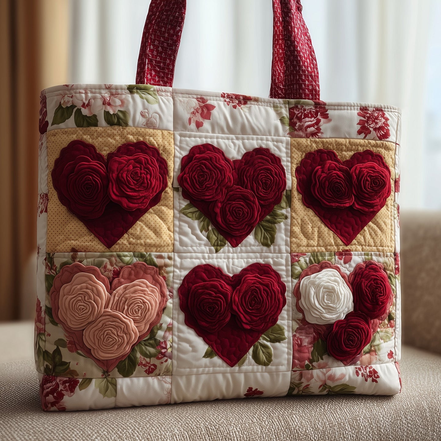 Heart Charm Quilted Tote Bag GFTONL5448