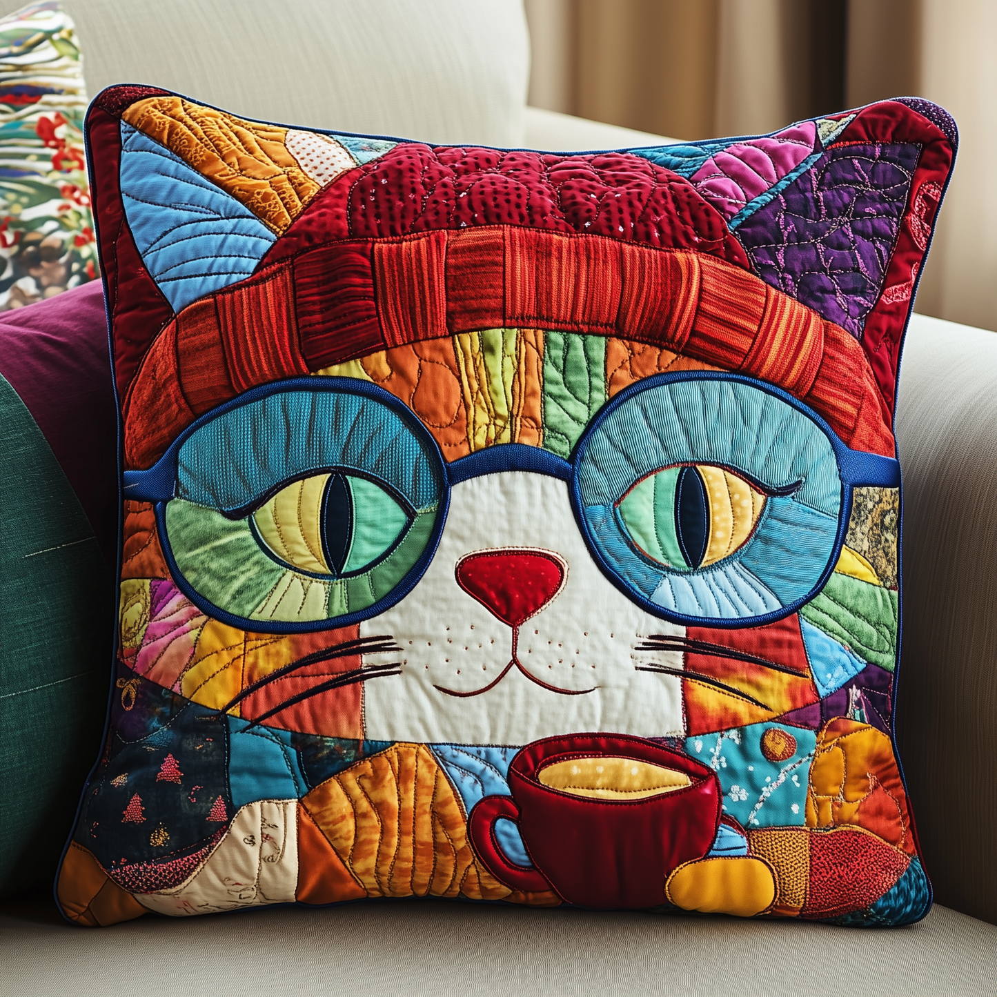 Holiday Cat Quilted Pillow Case GFTONL544