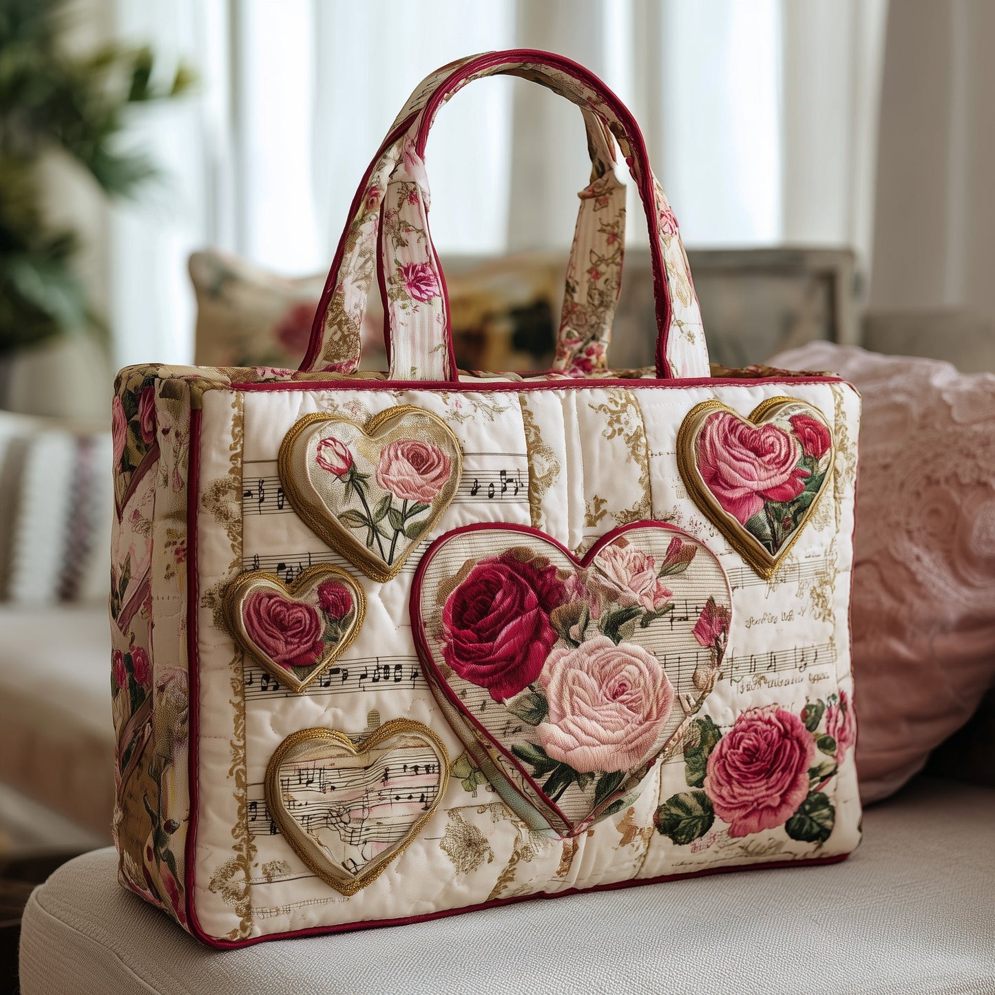 Vintage Heart Quilted Tote Bag GFTONL5468