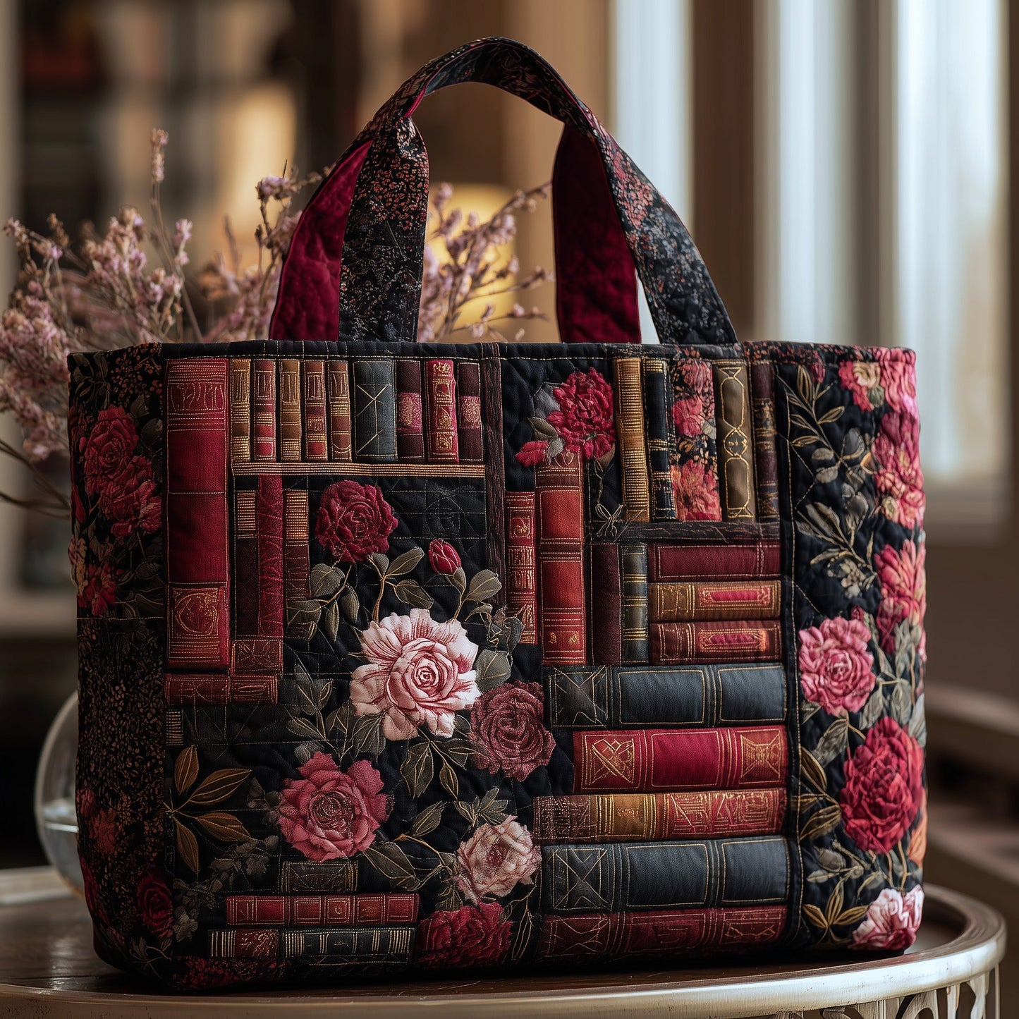 Dark Rose Library Quilted Tote Bag GFTONL5488