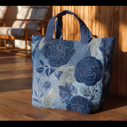 Vintage Blue Petal Quilted Tote Bag GFTONL5564