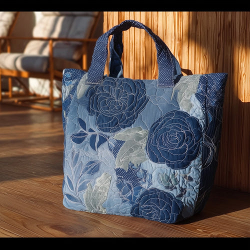 Vintage Blue Petal Quilted Tote Bag GFTONL5564