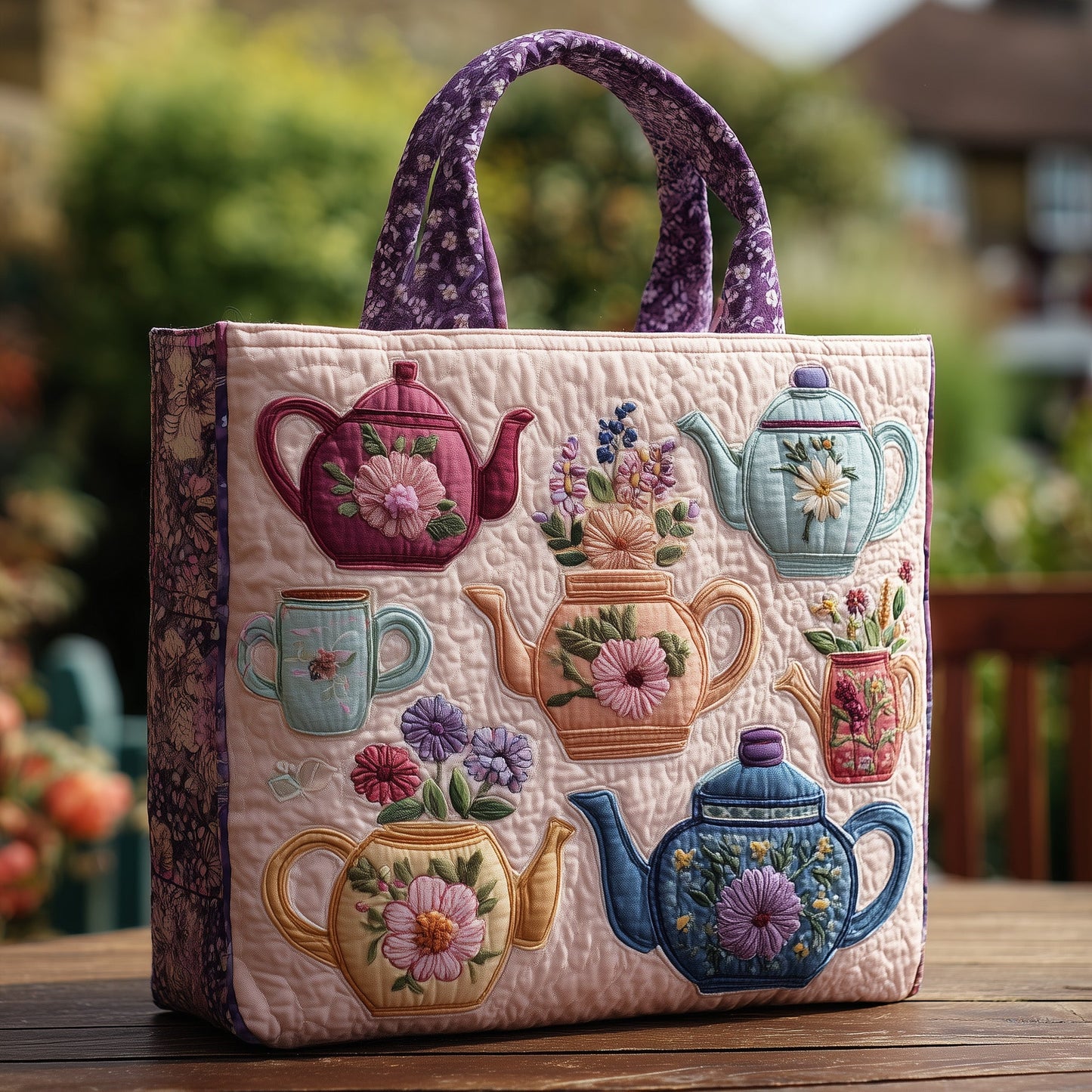 Floral Teapot Quilted Tote Bag GFTONL5622