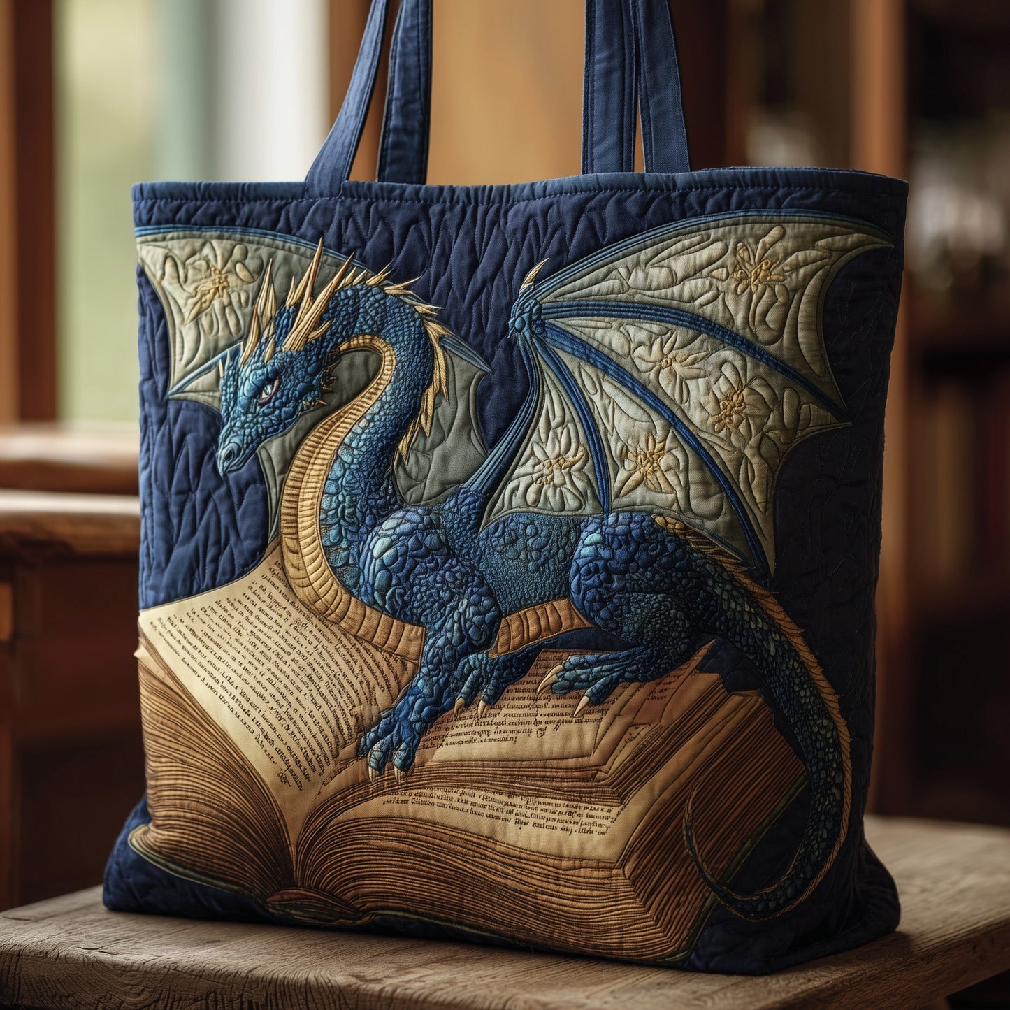 Bookworm Dragon Quilted Tote Bag GFTONL5731