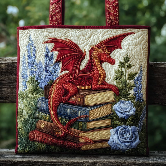 Vintage Bookish Dragon Quilted Tote Bag GFTONL5746