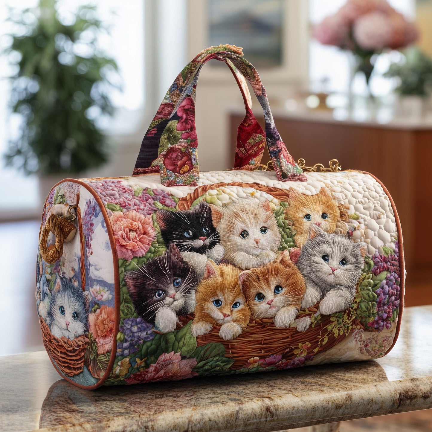 Purrfect Basket Quilted Duffle Bag GFTONL5833