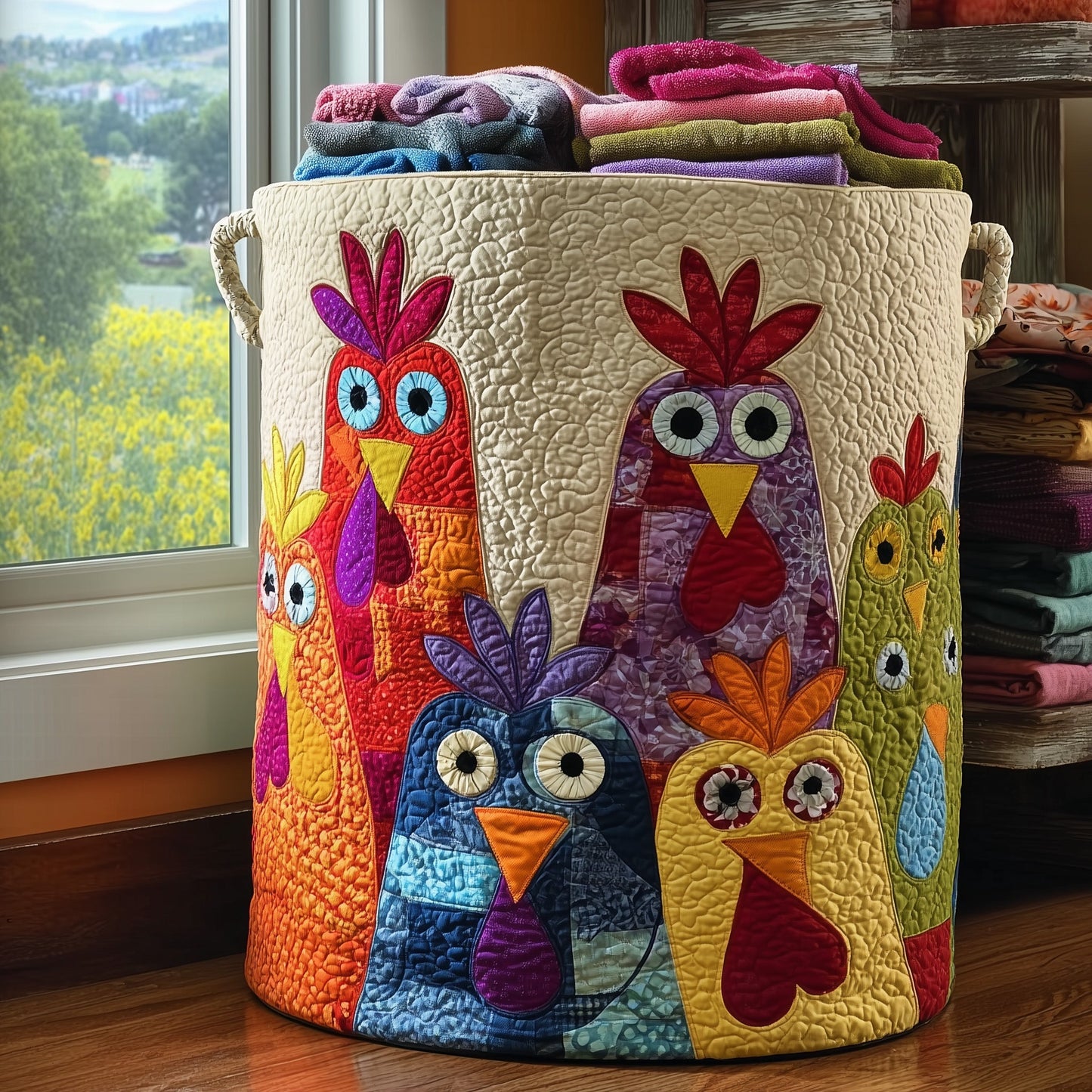 Funky Chicken Quilted Laundry Basket GFTONL5897