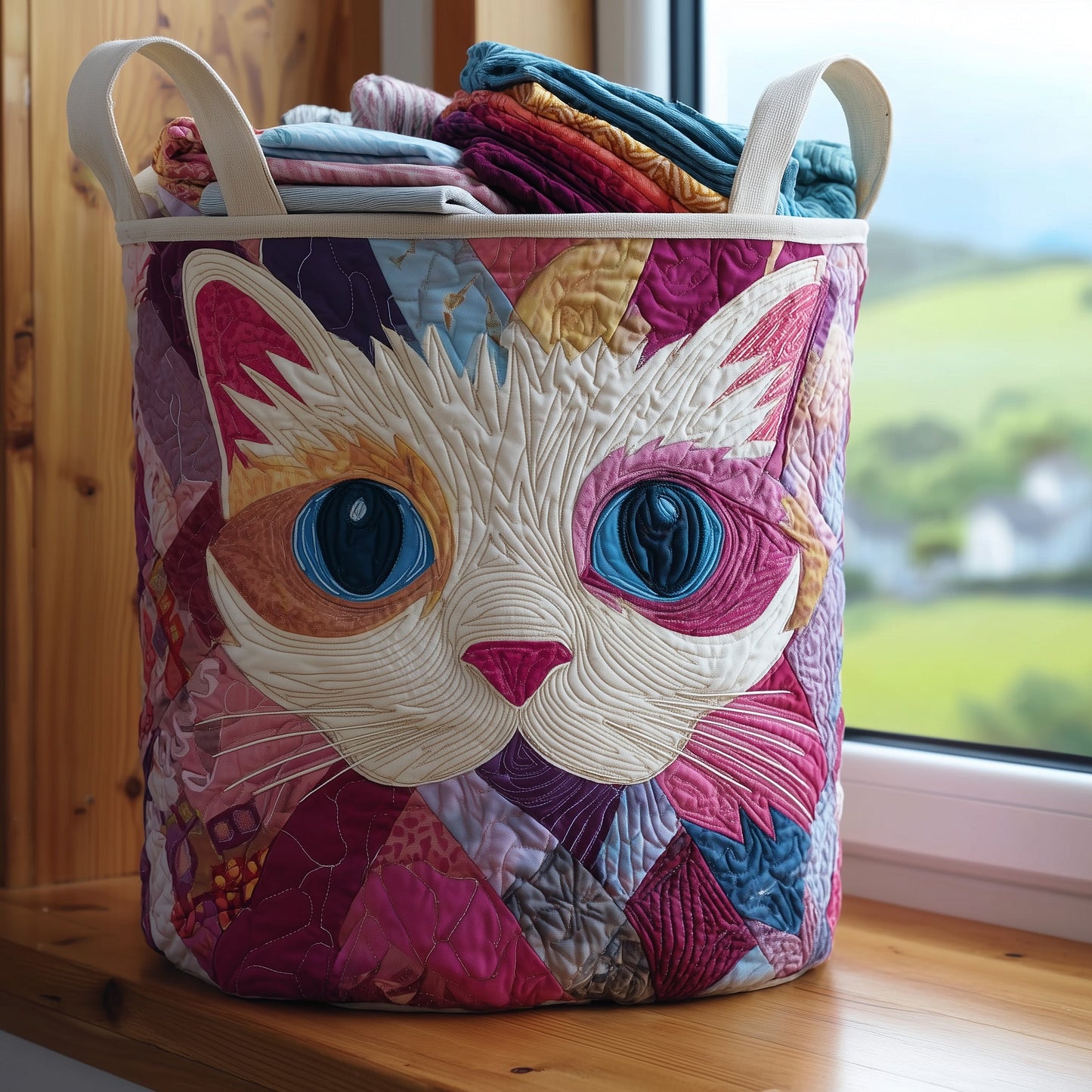 Whimsical Cat Quilted Laundry Basket GFTONL5911