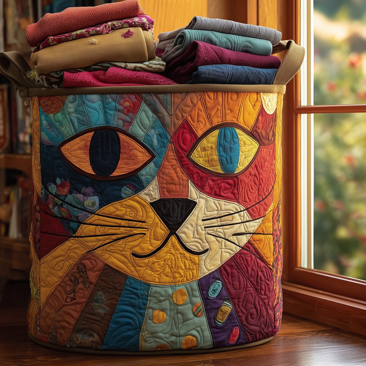 Whimsical Cat Quilted Laundry Basket GFTONL5916