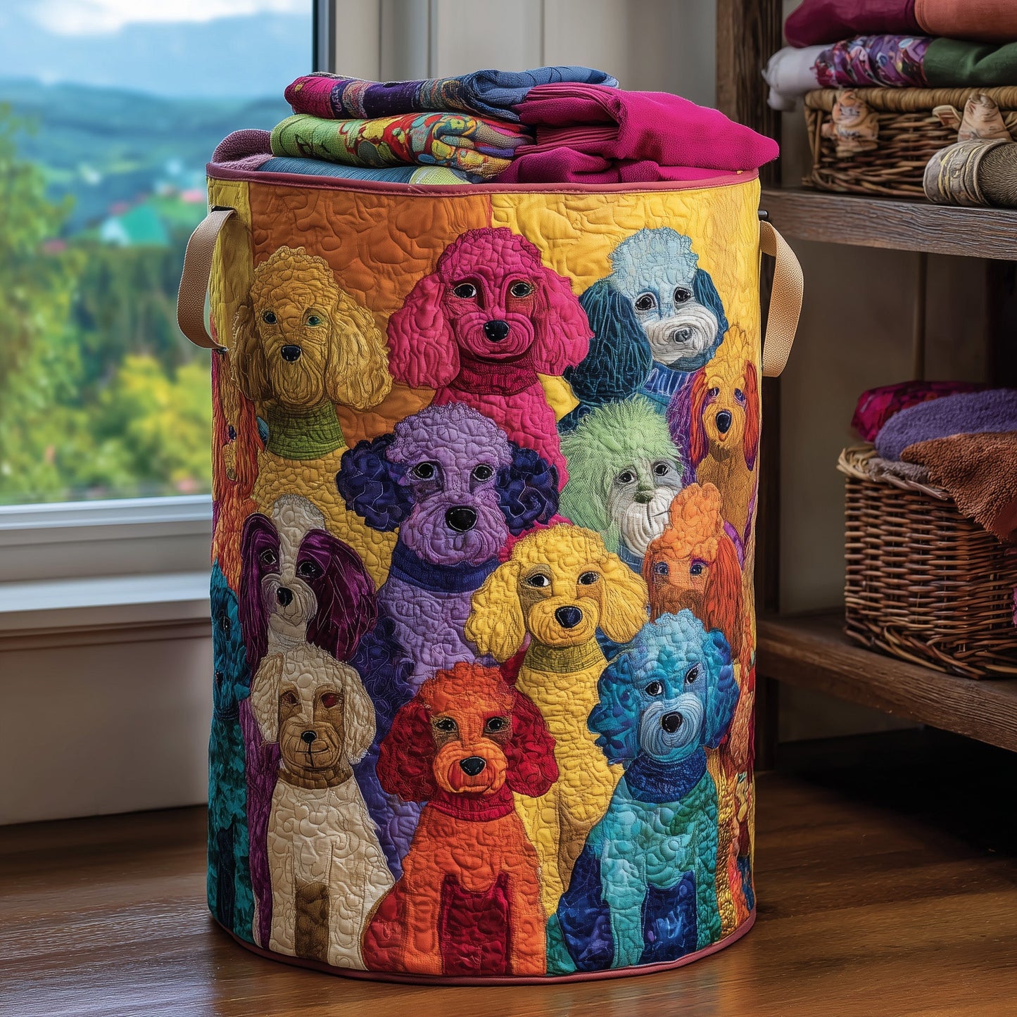 Playful Poodle Quilted Laundry Basket GFTONL5921