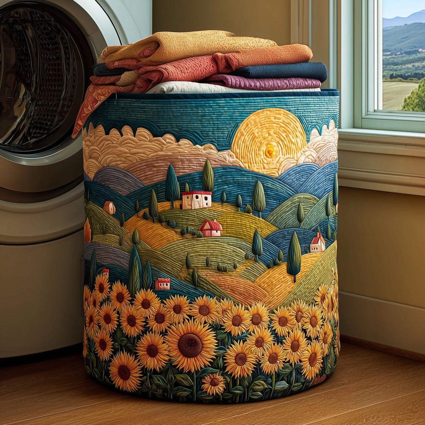 Sunflower Heaven Quilted Laundry Basket GFTONL5934