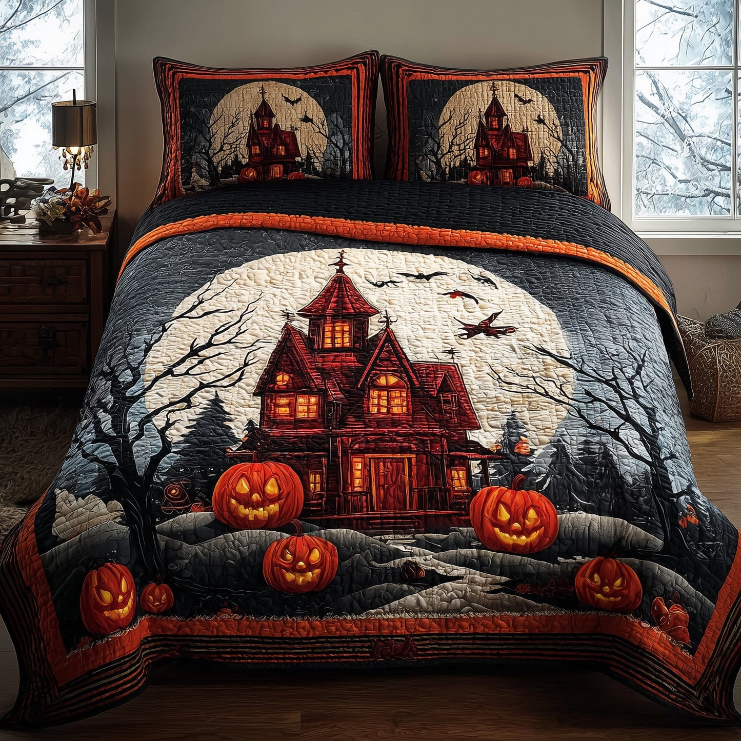 Haunted House 3-Piece Quilted Bedding Set GFTONL5954