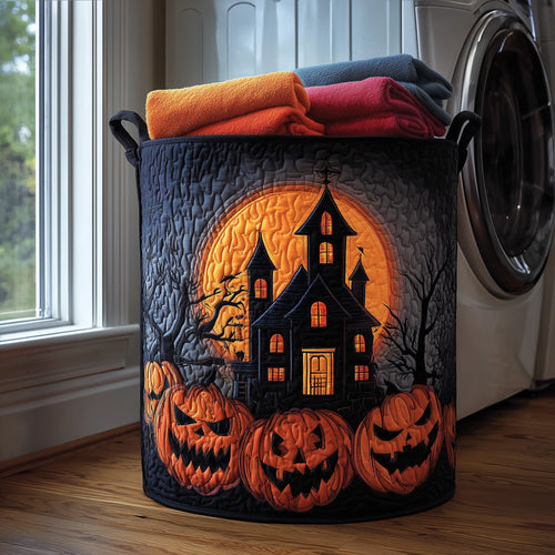 Pumpkin Haunted House Quilted Laundry Basket GFTONL5965