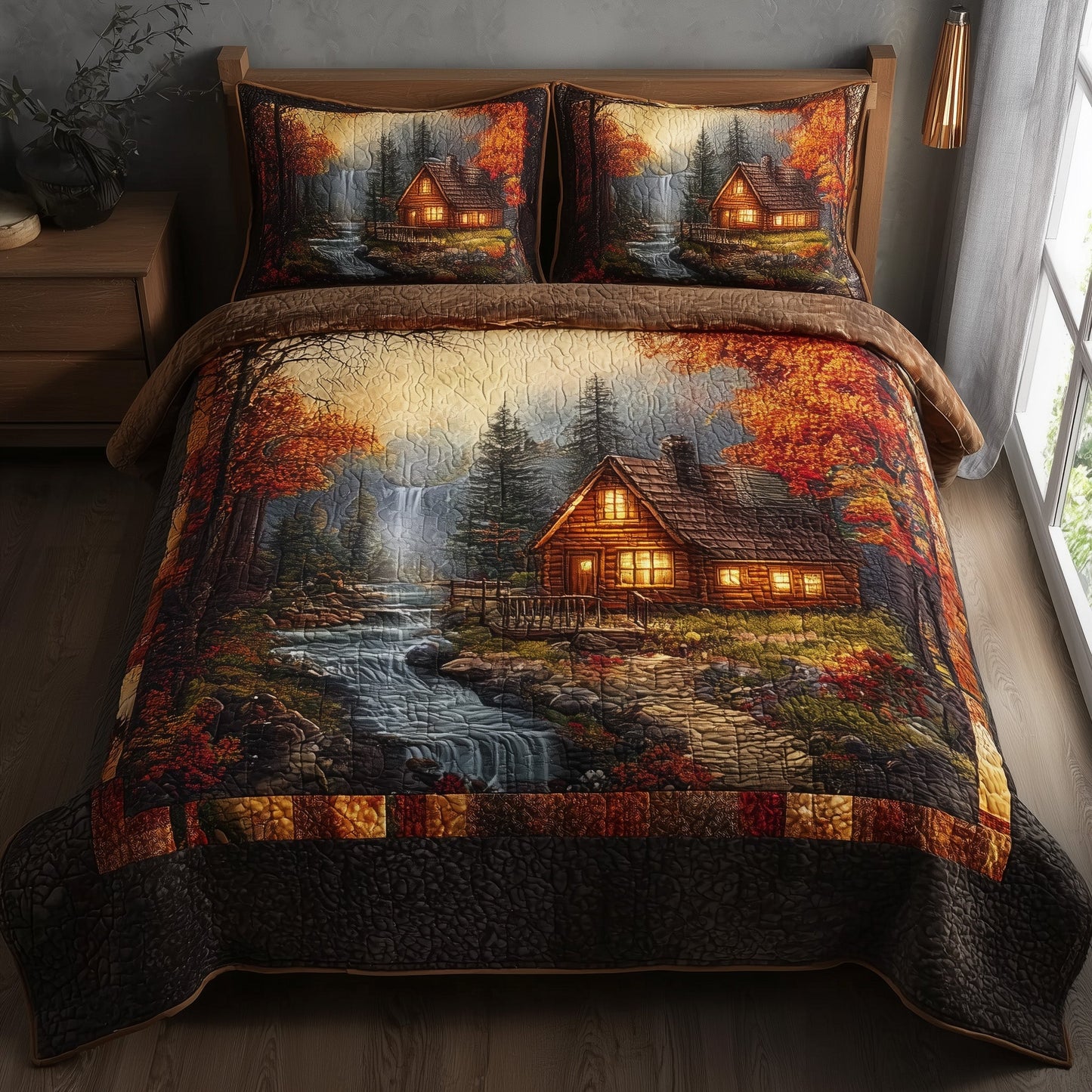 Autumn Cabin 3-Piece Quilted Bedding Set GFTONL5988