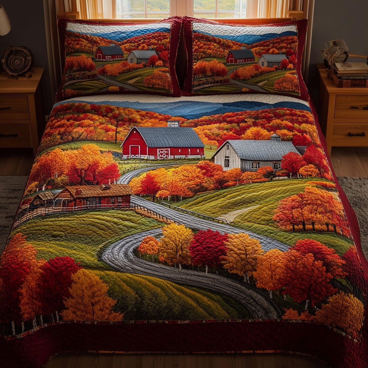 Autumn Villages 3-Piece Quilted Bedding Set GFTONL5998