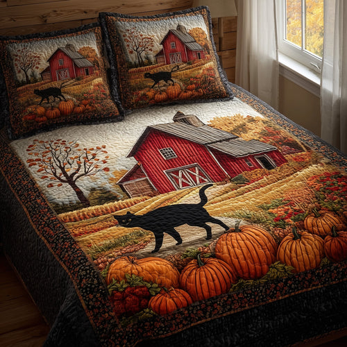 Black Cat Autumn 3-Piece Quilted Bedding Set GFTONL6005