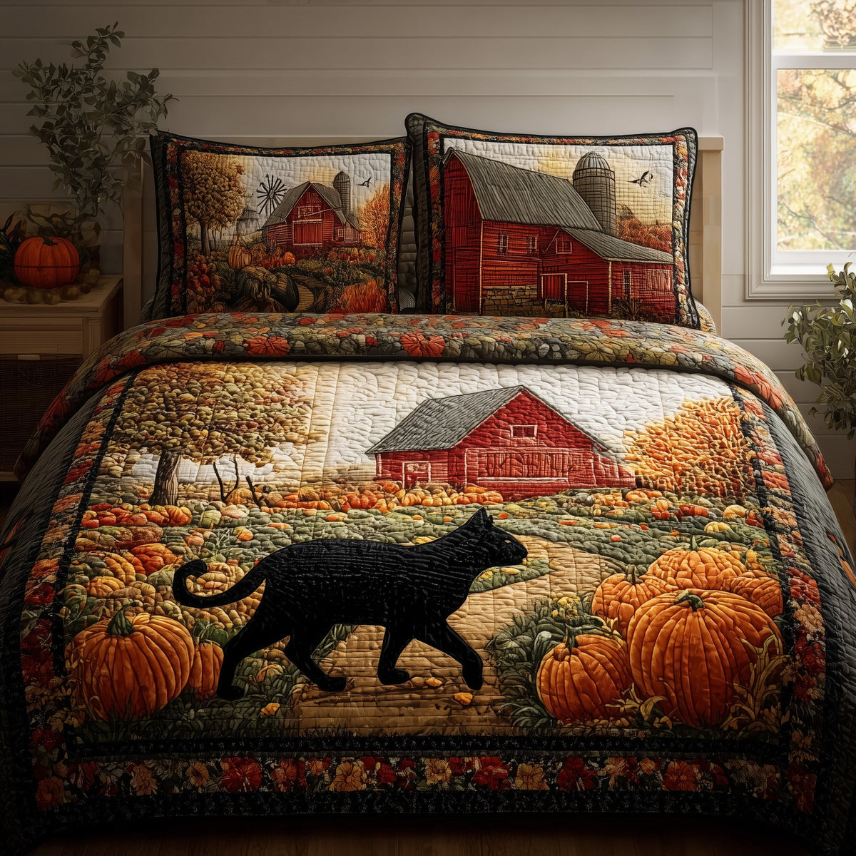 Black Cat Autumn 3-Piece Quilted Bedding Set GFTONL6007