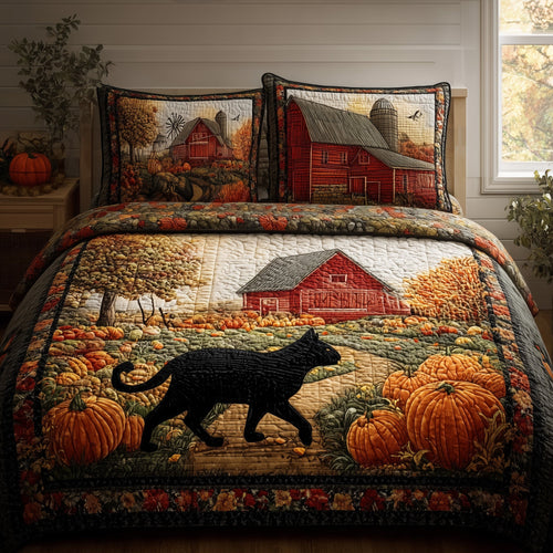 Black Cat Autumn 3-Piece Quilted Bedding Set GFTONL6007