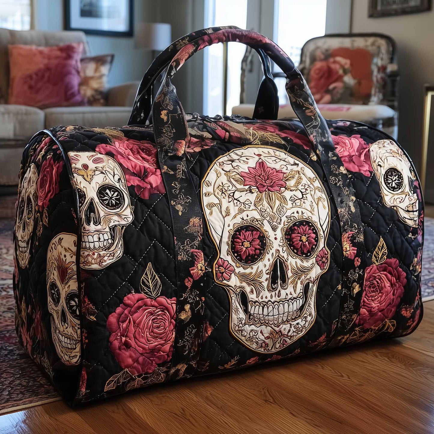 Floral Skull Quilted Duffle Bag GFTONL6029
