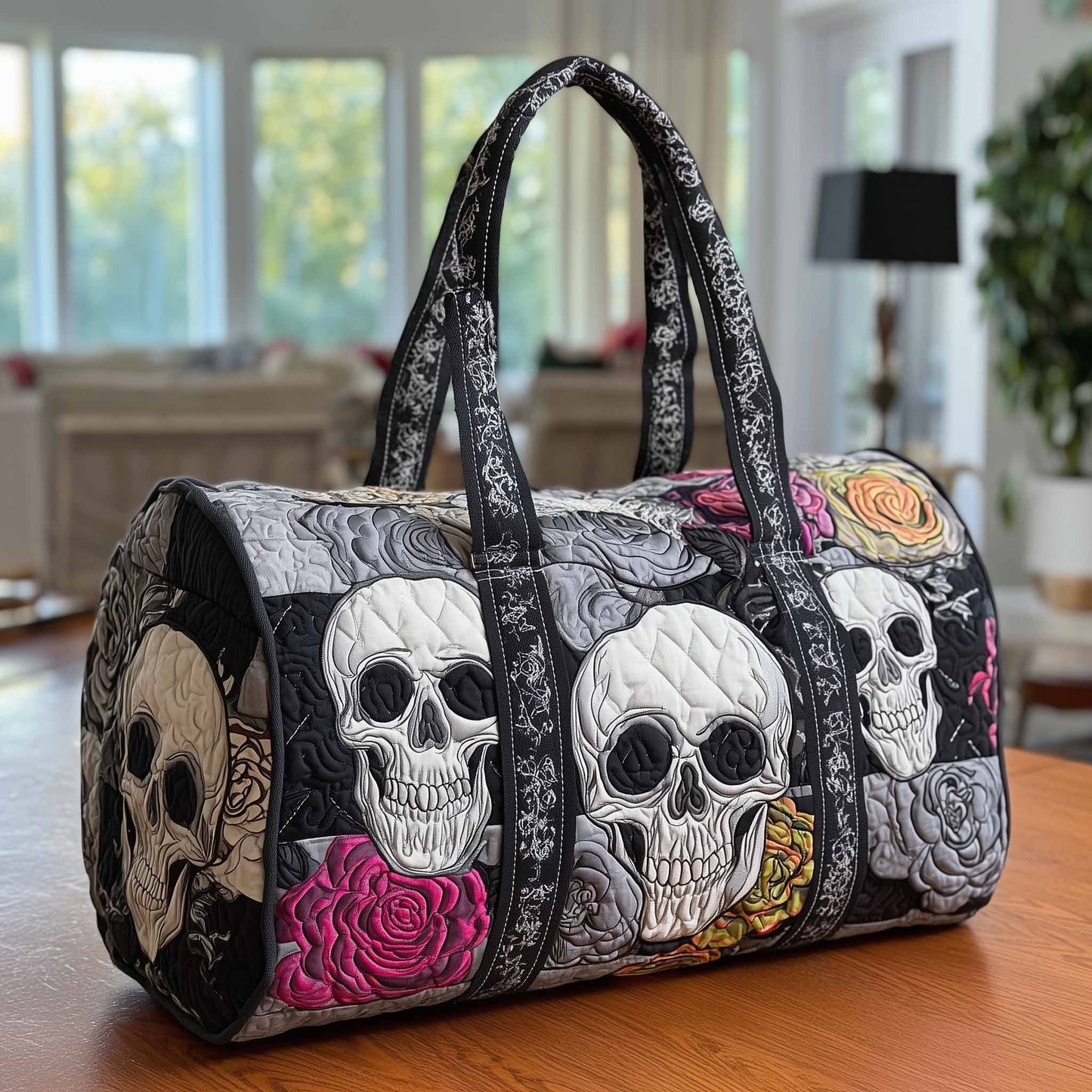 Floral Skull Quilted Duffle Bag GFTONL6032