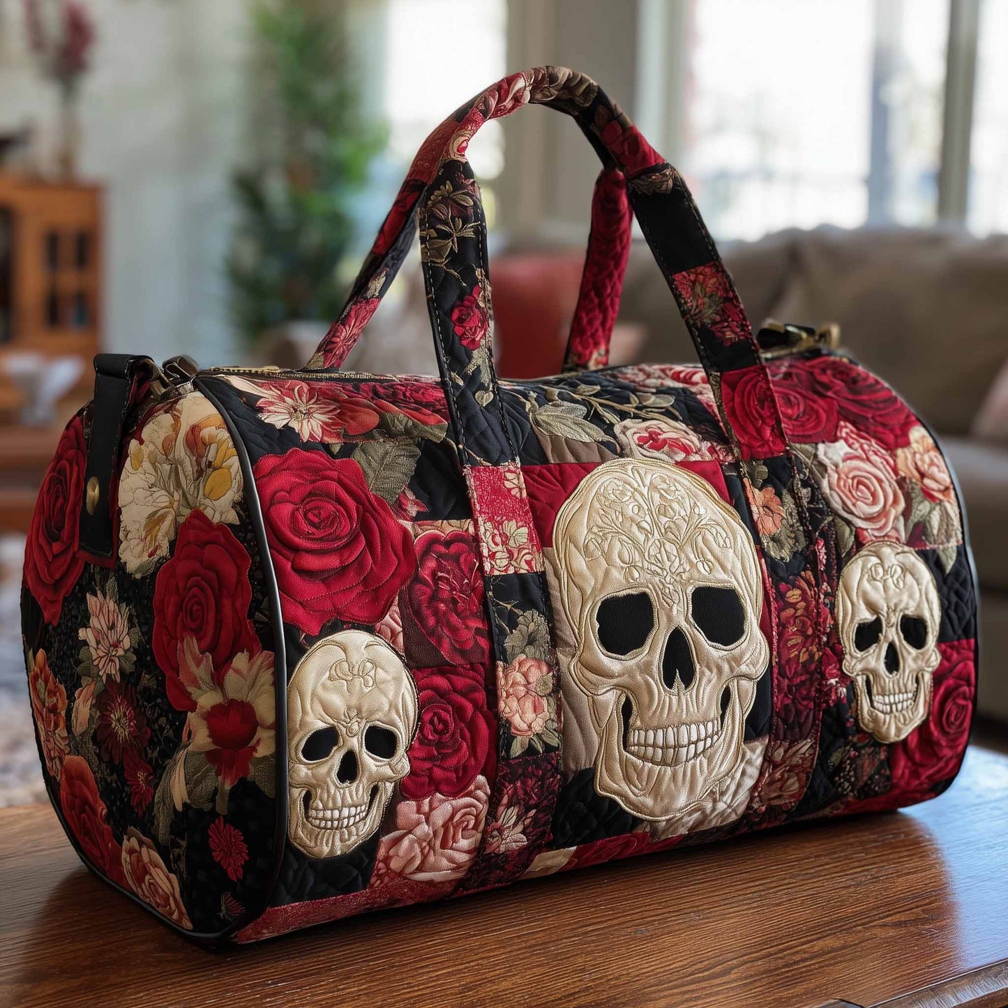 Floral Skull Quilted Duffle Bag GFTONL6035