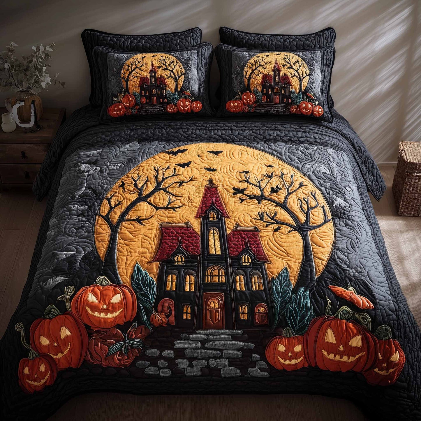 Spooky House 3-Piece Quilted Bedding Set GFTONL6043
